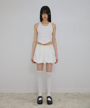 Button Shirred Balloon Skirt